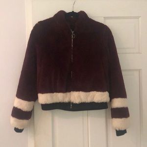 Faux fur burgundy and white jacket